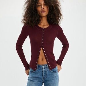 Free People Intimately Going Places Cardigan in Acai (Wine Burgundy) Color. M